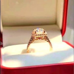 Solid 14k rose gold 3c cushion moissanite ring